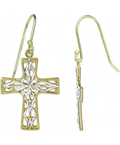 Sterling Silver Diamond-cut Filigree Cross Christian Jesus Dangle Earrings, One Pair Set Yellow Gold Flashed $13.95 Earrings