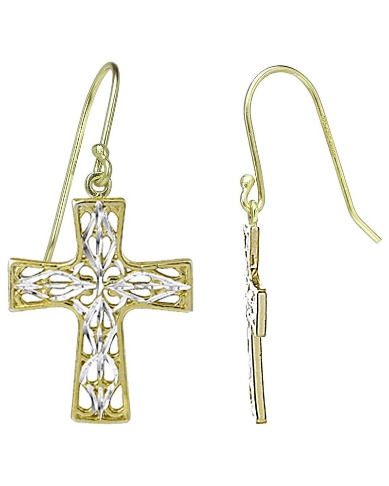 Sterling Silver Diamond-cut Filigree Cross Christian Jesus Dangle Earrings, One Pair Set Yellow Gold Flashed $13.95 Earrings