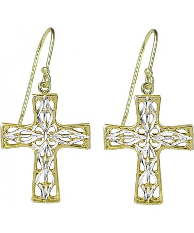 Sterling Silver Diamond-cut Filigree Cross Christian Jesus Dangle Earrings, One Pair Set Yellow Gold Flashed $13.95 Earrings