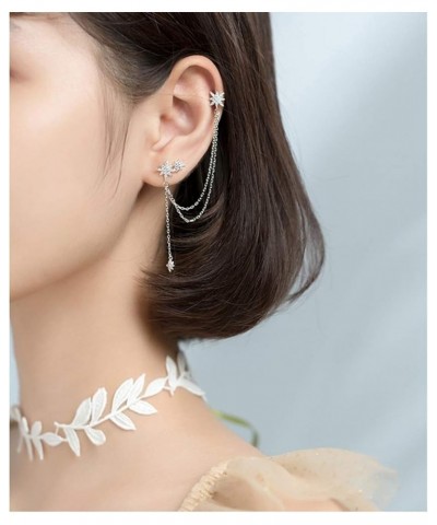 925 Sterling Silver Fashion Star Cuff Earring Chain for Women Teen Girls Star Crawler Earring Wrap Earrings Pair-C-Silver $17...