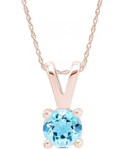 Jewel Zone US Simulated Aquamarine Solitaire Pendant Necklace 14k Gold Over Sterling Silver (1.25 Cttw) rose-gold-plated-silv...