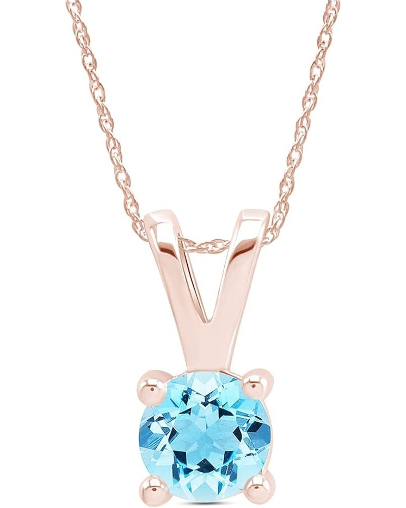 Jewel Zone US Simulated Aquamarine Solitaire Pendant Necklace 14k Gold Over Sterling Silver (1.25 Cttw) rose-gold-plated-silv...