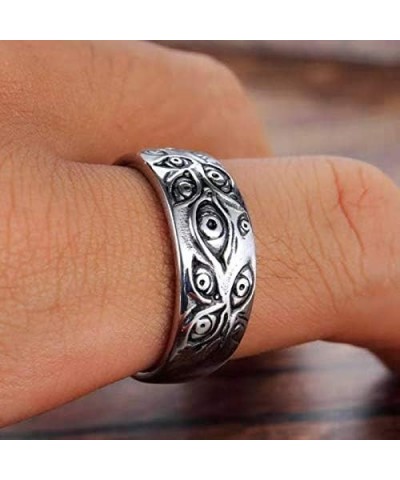 Stainless Steel Engraved Demon Eye Retro Hipster Ring Evil Eye Ring Antique Silver Eye of God Band Vintage Cool for Men Women...