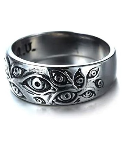 Stainless Steel Engraved Demon Eye Retro Hipster Ring Evil Eye Ring Antique Silver Eye of God Band Vintage Cool for Men Women...