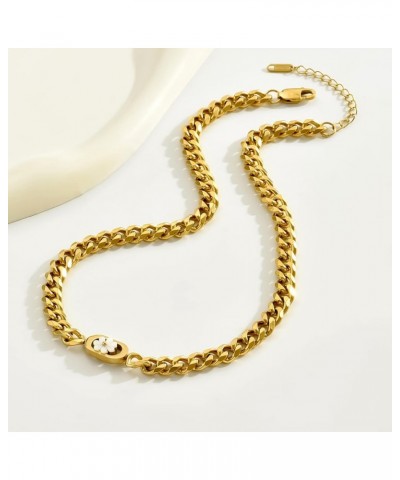 Gold Cuban Link Necklace for Women Gold Cuban Necklace Simple Cuban Link Chain For Women Trendy Cross Necklace for Women A76-...