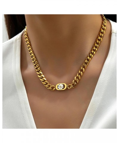 Gold Cuban Link Necklace for Women Gold Cuban Necklace Simple Cuban Link Chain For Women Trendy Cross Necklace for Women A76-...