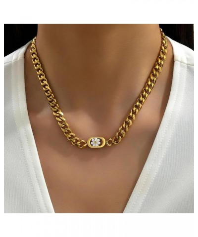 Gold Cuban Link Necklace for Women Gold Cuban Necklace Simple Cuban Link Chain For Women Trendy Cross Necklace for Women A76-...