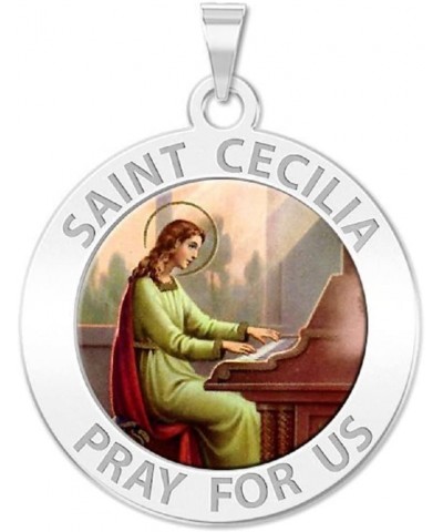 Saint Cecilia Religious Medal - Color 10K And14K Yellow or White Gold, or Sterling Silver 25.0 Millimeters Medal Only Sterlin...