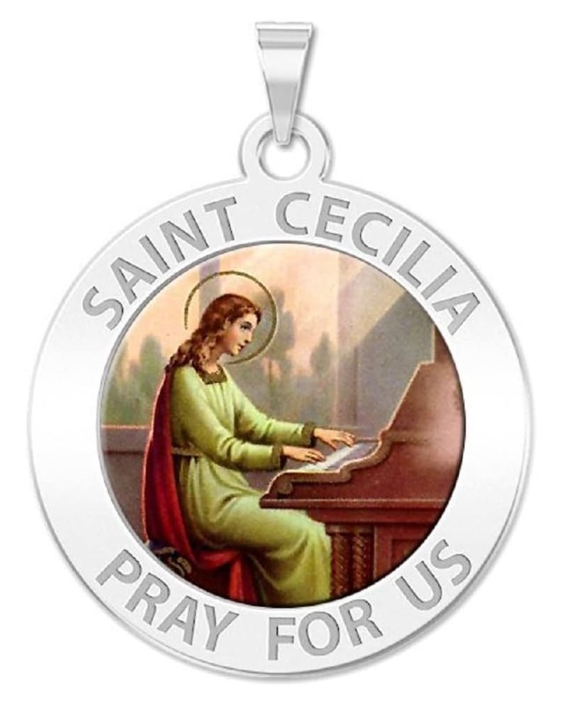 Saint Cecilia Religious Medal - Color 10K And14K Yellow or White Gold, or Sterling Silver 25.0 Millimeters Medal Only Sterlin...