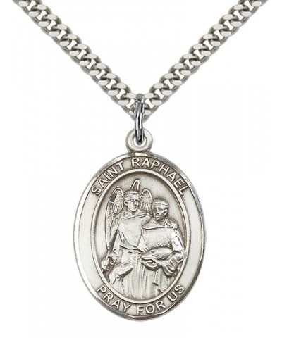 Sterling Silver St. Raphael the Archangel Pendant with 24" Stainless Steel Heavy Curb Chain. Patron Saint of Blind/Love/Safe ...