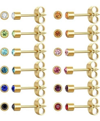 Universal Assorted Birthstone Bezel Earrings - Set of 3 Pairs - 24k Gold or Silver - Mini 2mm Size 24k gold $10.02 Earrings