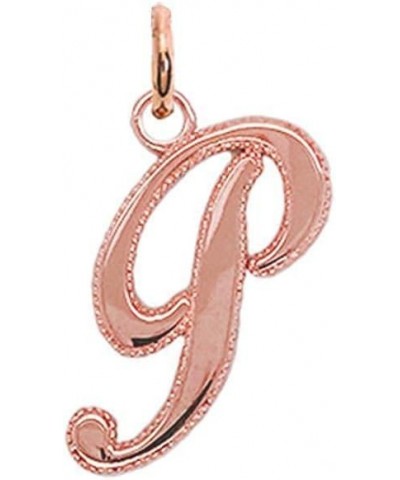 Solid 14k Gold Personalized Cursive-Style"A-Z" Initial Pendant (Size S/M/L) Large (P) Rose Gold $66.70 Pendants