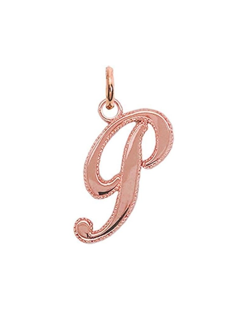 Solid 14k Gold Personalized Cursive-Style"A-Z" Initial Pendant (Size S/M/L) Large (P) Rose Gold $66.70 Pendants