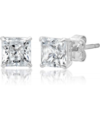 14k Gold Princess Cut CZ Stud Earrings for Women & Men | Cubic Zirconia Earrings Studs with Gold Earring Backs | Square Earri...