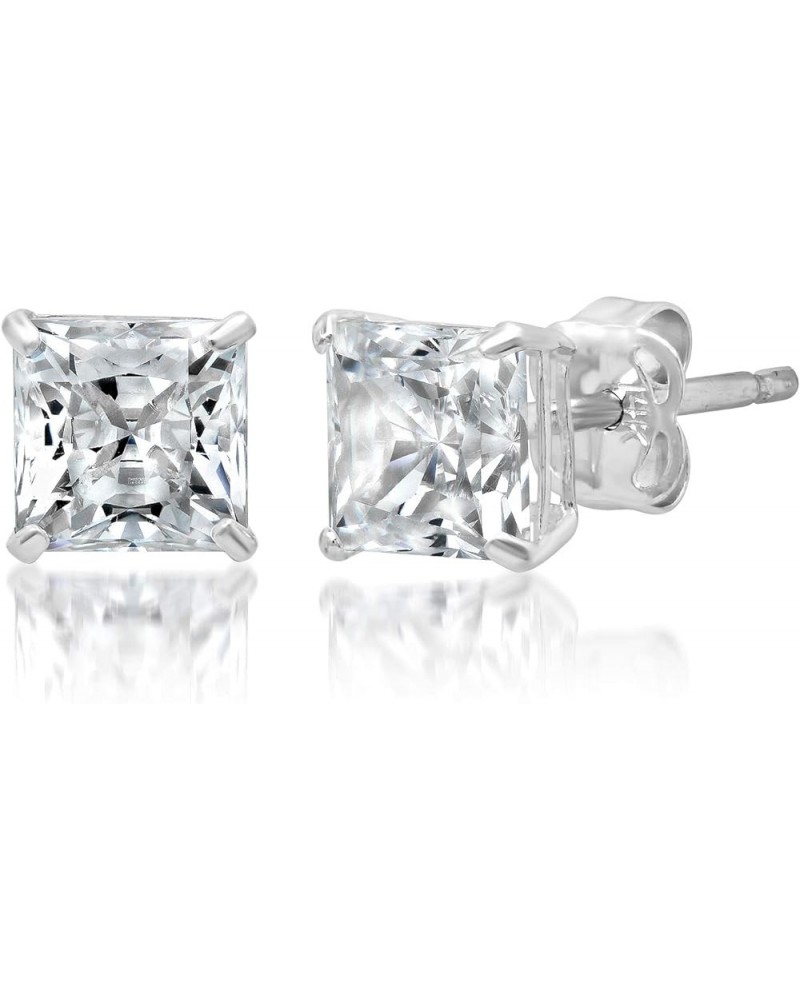 14k Gold Princess Cut CZ Stud Earrings for Women & Men | Cubic Zirconia Earrings Studs with Gold Earring Backs | Square Earri...