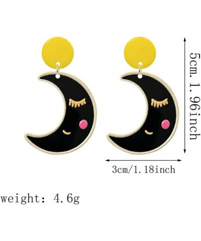 ANXIN Unique Handmade Cartoon Black Embossed Print Rocket Planet Earrings Chic Lightweight Creative Acrylic Drop Dangle Earri...