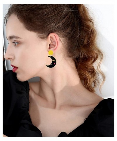 ANXIN Unique Handmade Cartoon Black Embossed Print Rocket Planet Earrings Chic Lightweight Creative Acrylic Drop Dangle Earri...