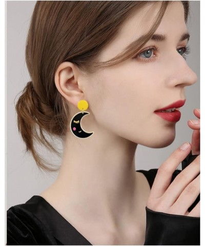 ANXIN Unique Handmade Cartoon Black Embossed Print Rocket Planet Earrings Chic Lightweight Creative Acrylic Drop Dangle Earri...