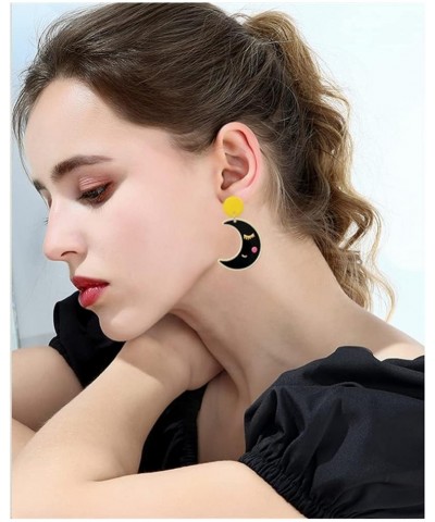 ANXIN Unique Handmade Cartoon Black Embossed Print Rocket Planet Earrings Chic Lightweight Creative Acrylic Drop Dangle Earri...