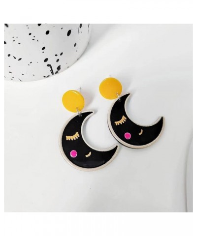 ANXIN Unique Handmade Cartoon Black Embossed Print Rocket Planet Earrings Chic Lightweight Creative Acrylic Drop Dangle Earri...