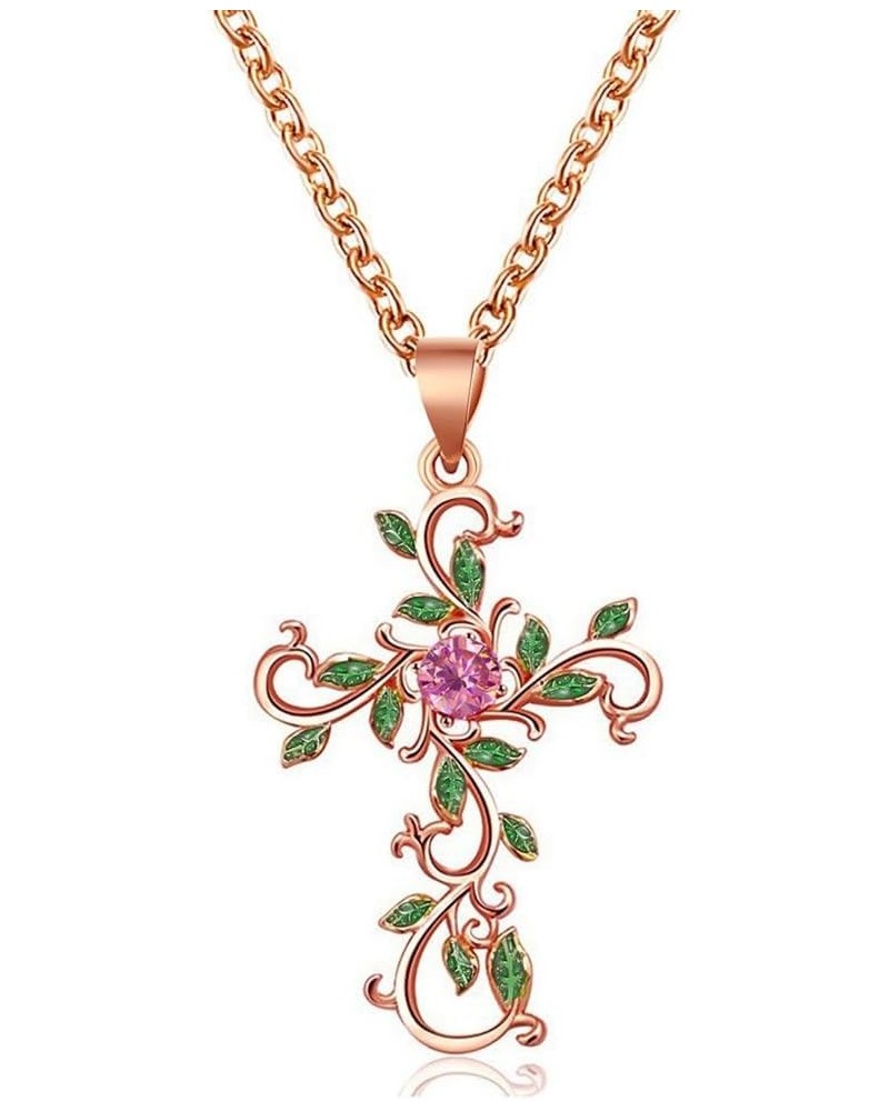 Cross Necklace for Women Charm Rose Gold Silver Christmas Tree Cross Pendant Green Leaf Wrap Crucifix Necklace for Girls Chri...