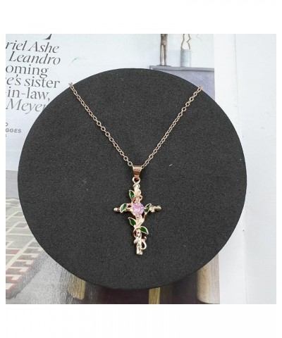 Cross Necklace for Women Charm Rose Gold Silver Christmas Tree Cross Pendant Green Leaf Wrap Crucifix Necklace for Girls Chri...