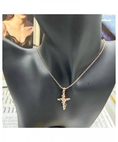 Cross Necklace for Women Charm Rose Gold Silver Christmas Tree Cross Pendant Green Leaf Wrap Crucifix Necklace for Girls Chri...