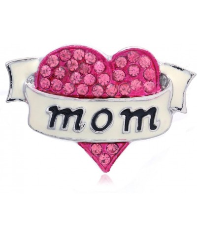 Mother's Day Love Hot Pink Fuchsia Heart Ribbon Brooch Pin Dark Pink Rhinestone White Enamel $8.47 Brooches & Pins