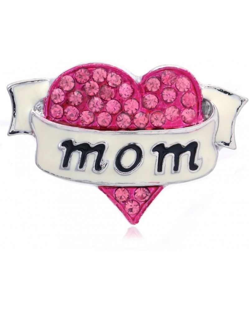 Mother's Day Love Hot Pink Fuchsia Heart Ribbon Brooch Pin Dark Pink Rhinestone White Enamel $8.47 Brooches & Pins