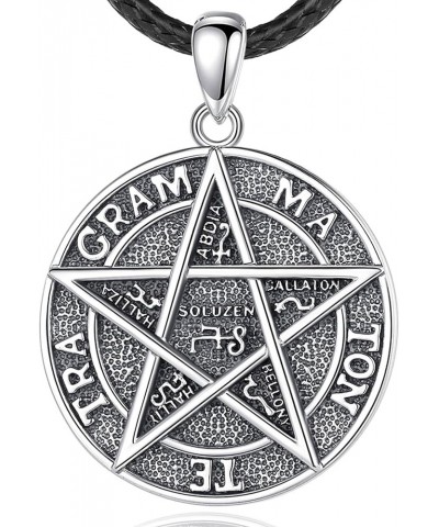 Sterling Silver Tetragrammaton Necklace Ring for Women Men, Pentagram Amulet Energy Pendant Star of David Vintage Guardian St...