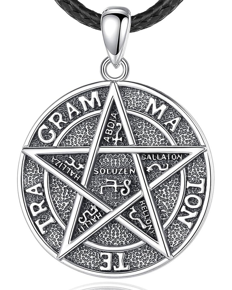 Sterling Silver Tetragrammaton Necklace Ring for Women Men, Pentagram Amulet Energy Pendant Star of David Vintage Guardian St...