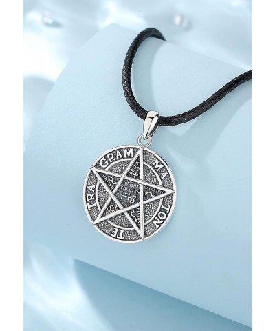 Sterling Silver Tetragrammaton Necklace Ring for Women Men, Pentagram Amulet Energy Pendant Star of David Vintage Guardian St...