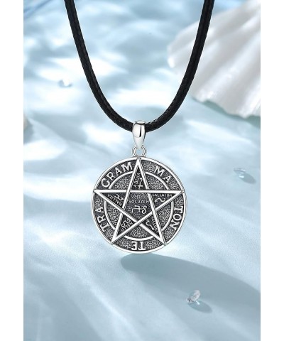 Sterling Silver Tetragrammaton Necklace Ring for Women Men, Pentagram Amulet Energy Pendant Star of David Vintage Guardian St...