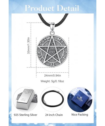 Sterling Silver Tetragrammaton Necklace Ring for Women Men, Pentagram Amulet Energy Pendant Star of David Vintage Guardian St...