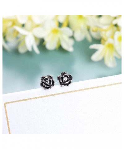 Rose Flower Stud Earrings for Women 925 Sterling Silver Black Rose Stud Earrings White Gold Rose Gold Plated Cubic Zirconia S...