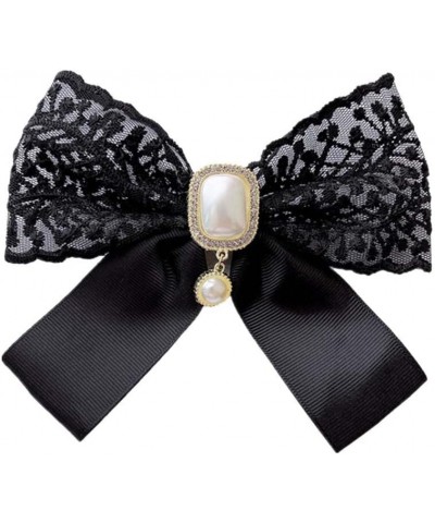 JKQBUX lace Bow Tie Brooches for Girl Women Fashion jabot collar brooch pins Pre-Tied Pearl Crystal Shirt Corsage Neck Tie Bl...