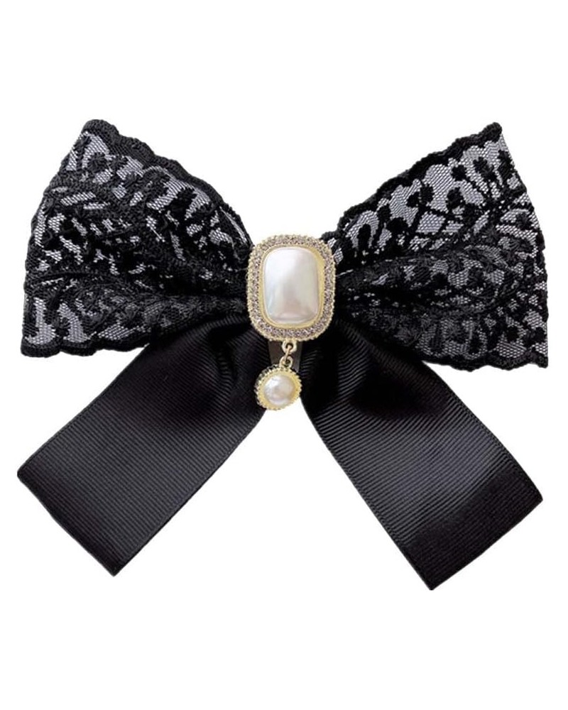 JKQBUX lace Bow Tie Brooches for Girl Women Fashion jabot collar brooch pins Pre-Tied Pearl Crystal Shirt Corsage Neck Tie Bl...