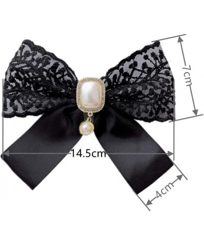 JKQBUX lace Bow Tie Brooches for Girl Women Fashion jabot collar brooch pins Pre-Tied Pearl Crystal Shirt Corsage Neck Tie Bl...