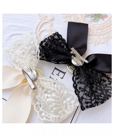 JKQBUX lace Bow Tie Brooches for Girl Women Fashion jabot collar brooch pins Pre-Tied Pearl Crystal Shirt Corsage Neck Tie Bl...