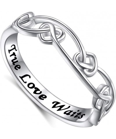 S925 Sterling Silver Engraved True Love Waits Celtic Love Knot Ring Infinity Knot Ring for Women Girlfriend Wife Wedding Enga...