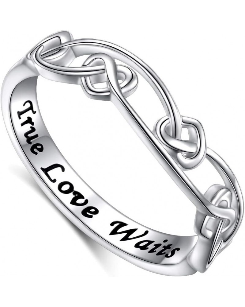 S925 Sterling Silver Engraved True Love Waits Celtic Love Knot Ring Infinity Knot Ring for Women Girlfriend Wife Wedding Enga...