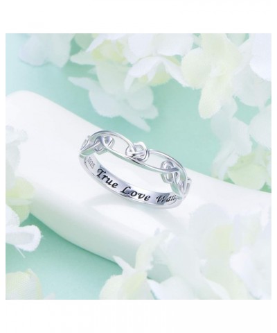 S925 Sterling Silver Engraved True Love Waits Celtic Love Knot Ring Infinity Knot Ring for Women Girlfriend Wife Wedding Enga...