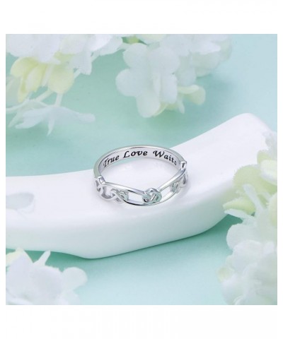 S925 Sterling Silver Engraved True Love Waits Celtic Love Knot Ring Infinity Knot Ring for Women Girlfriend Wife Wedding Enga...