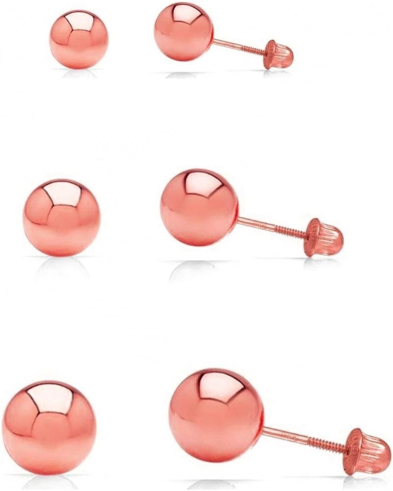 3 Pair Set 14k Gold Ball Stud Earrings 3mm, 4mm, 5mm with Secure Screw-Backs Rose Gold $39.88 Earrings