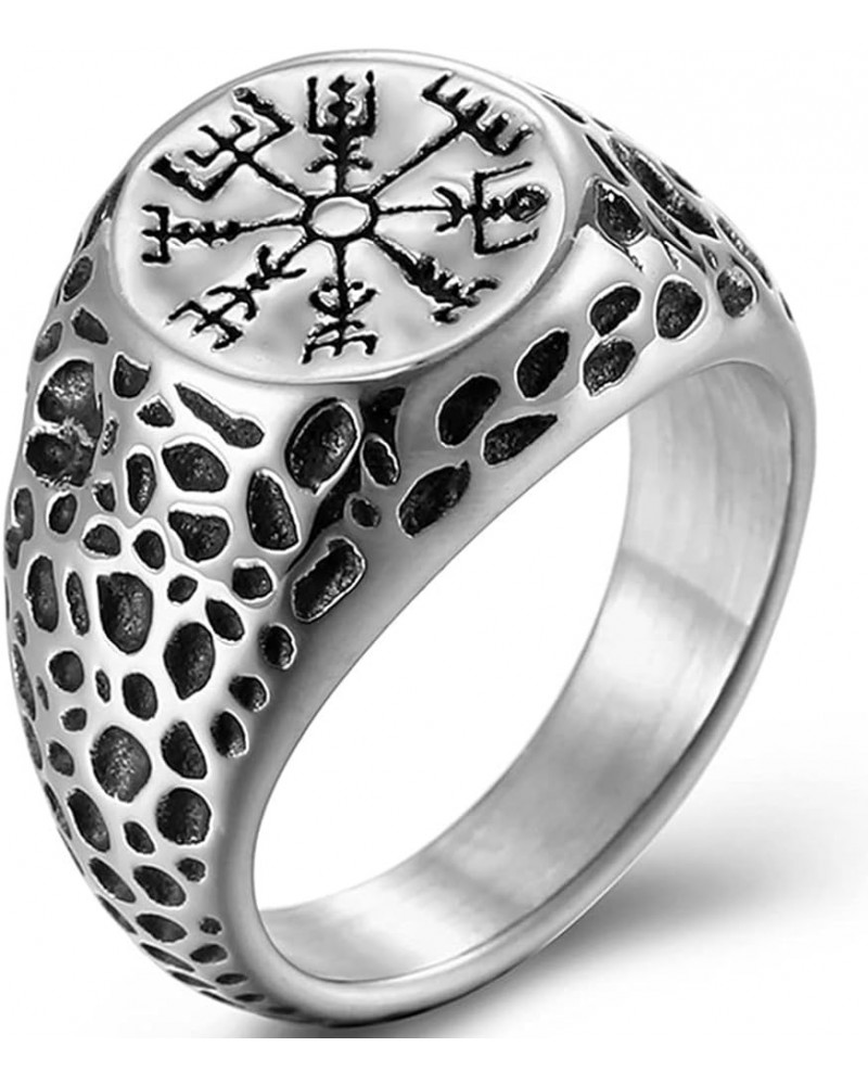 Retro Vintage Stainless Steel Viking Runic Compass Vegivisir Nordic Cocktail Party Biker Ring Grey $5.89 Rings