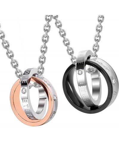 His & Hers Couples Engraved Double Ring Pendant Necklace Eternal Love - Forever Love - Black -Rose Gold - Silver $14.44 Neckl...