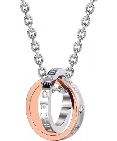 His & Hers Couples Engraved Double Ring Pendant Necklace Eternal Love - Forever Love - Black -Rose Gold - Silver $14.44 Neckl...