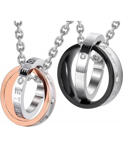 His & Hers Couples Engraved Double Ring Pendant Necklace Eternal Love - Forever Love - Black -Rose Gold - Silver $14.44 Neckl...