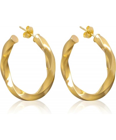 14K Gold Spiral Twist J Hoop Open Hoop Statement Earrings for Women - Available in Assorted Designs and Sizes 30MM ( 1.18 inc...