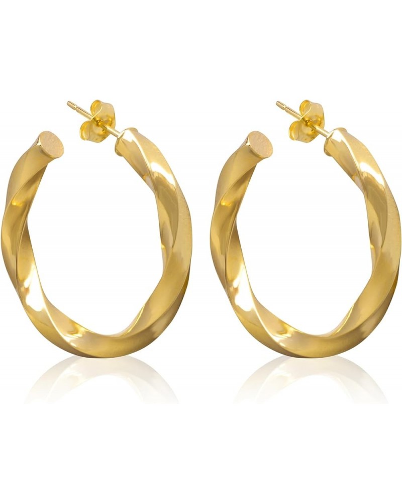 14K Gold Spiral Twist J Hoop Open Hoop Statement Earrings for Women - Available in Assorted Designs and Sizes 30MM ( 1.18 inc...